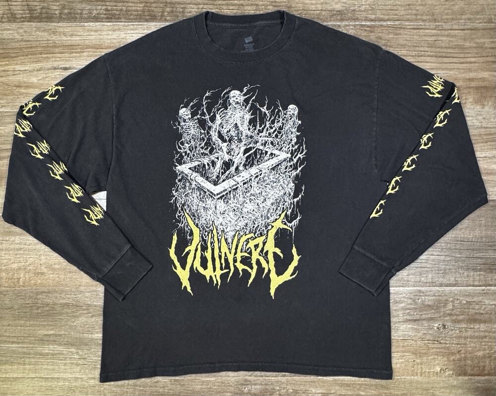 Vulnere Death Metal Long Sleeve Shirt Mens XL Black Skeleton Band Tee Hanes